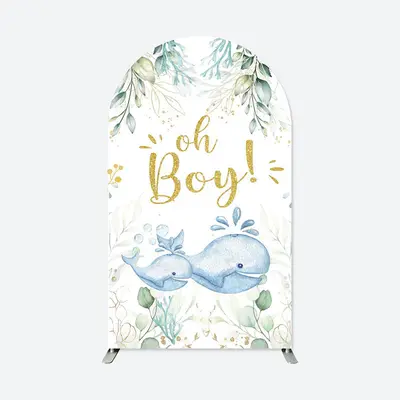 Aperturee Oh Baby Whale Greenery Double Sided Arch Backdrop | Custom Chiara Arched Covers | Custom Arched Wall Covers | Circl...