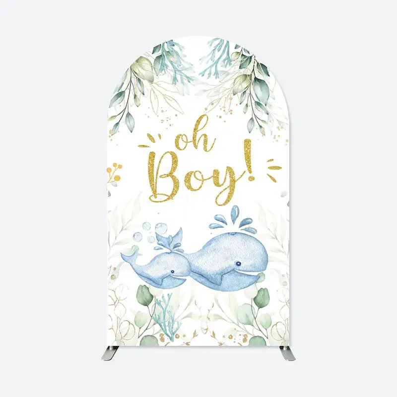 Aperturee Oh Baby Whale Greenery Double Sided Arch Backdrop | Custom Chiara Arched Covers | Custom Arched Wall Covers | Circl...
