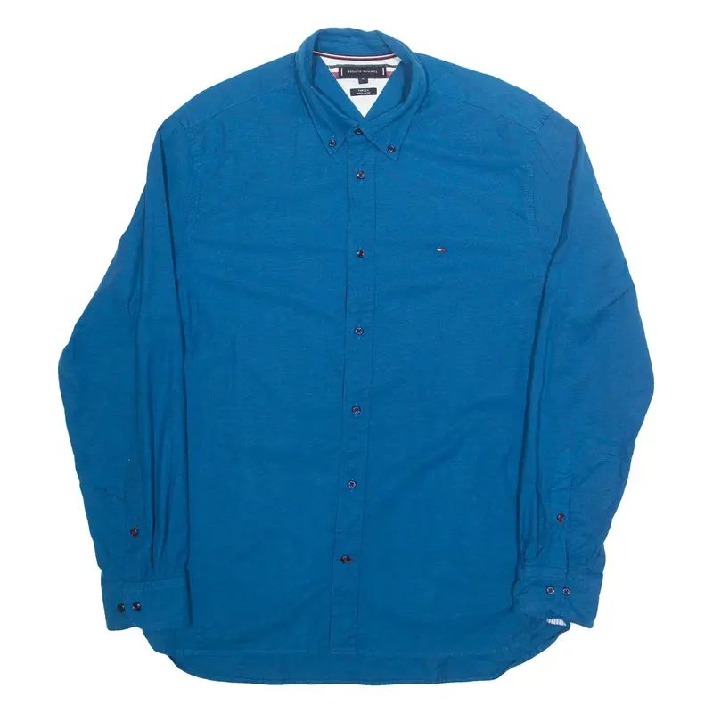 TOMMY HILFIGER Mens Plain Shirt Blue Long Sleeve XL