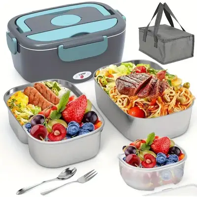 Electric Lunch Box, 2 In 1 Portable Fast Heating Lunch Box with Stainless Steel Container, Suitable for Cars, Trucks, Office...