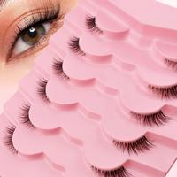 False Eyelashes, 7 Pairs/tray Wispy Faux Strip Lashes with Clear Stem, Natural Curling Eye Makeup Strip Lashes for Women & Gi...