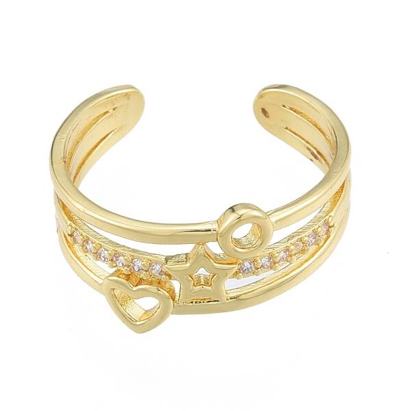 Clear Cubic Zirconia Star & Heart Open Cuff Ring