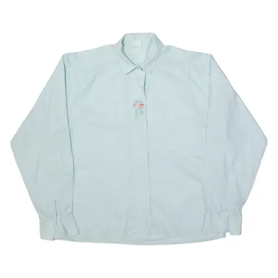 Embroidered House Detail Plain Shirt Blue Long Sleeve Womens M