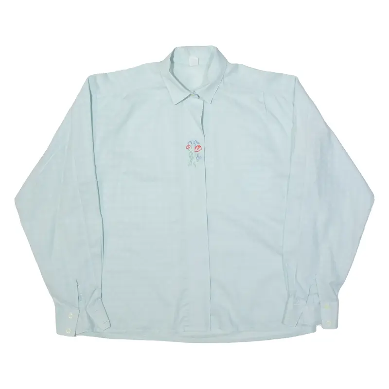 Embroidered House Detail Plain Shirt Blue Long Sleeve Womens M