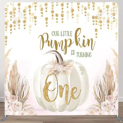 Aperturee Pumpkin Is Turning One Fabric Backdrop Cover for Birthday - Aperturee