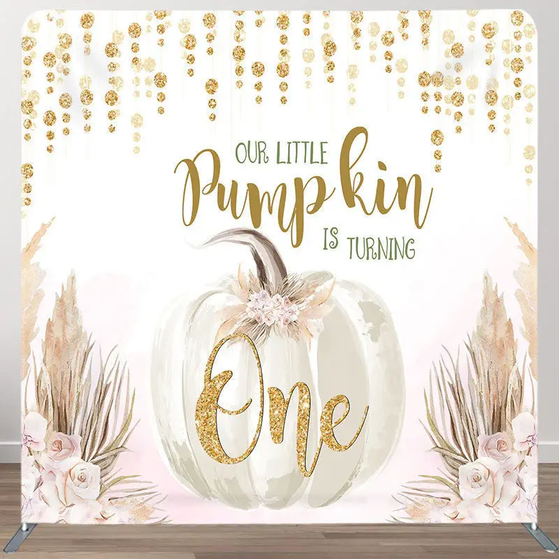 Aperturee Pumpkin Is Turning One Fabric Backdrop Cover for Birthday - Aperturee