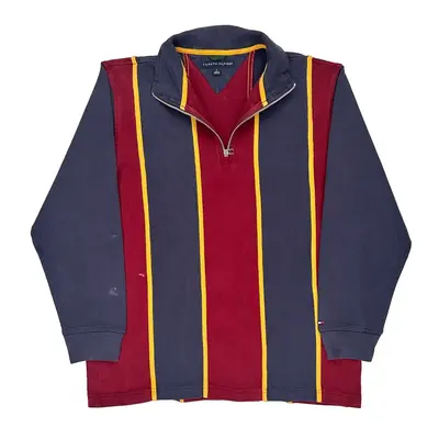 Tommy Hilfiger Striped 1/4 Zip - Medium Multicoloured Cotton