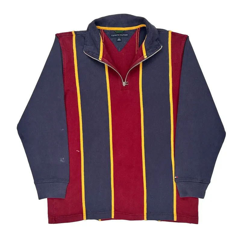 Tommy Hilfiger Striped 1/4 Zip - Medium Multicoloured Cotton