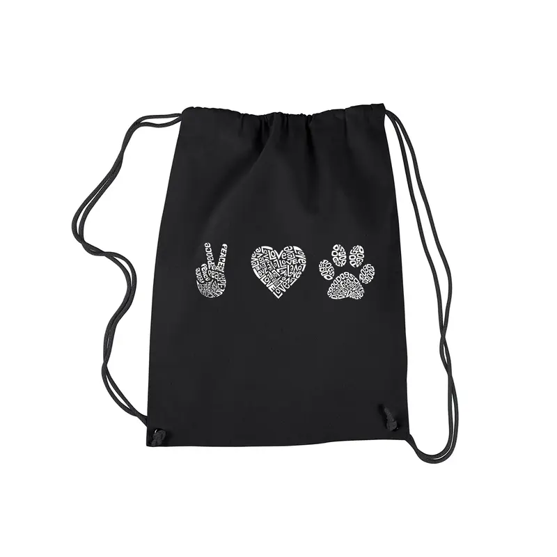 Peace Love Dogs - Drawstring Backpack - SMALL - Black