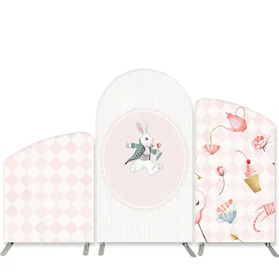 Aperturee Rabbit Teacup Pink Rhomb Tea Party Arch Backdrop Kit | Custom Arched Wall Covers | Custom Chiara Arched Covers | Di...