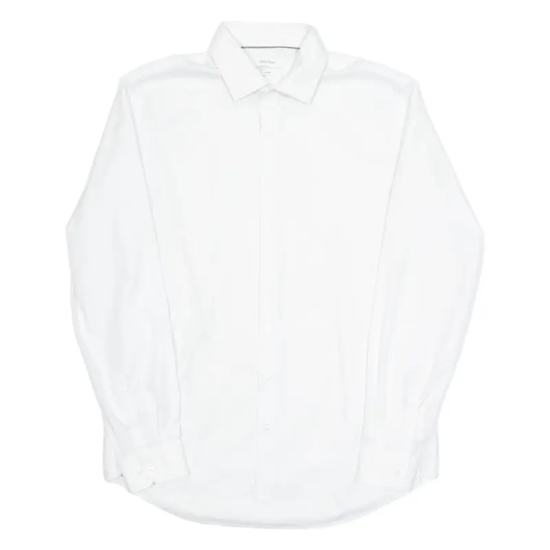 CALVIN KLEIN Fitted Mens Plain Shirt White Long Sleeve L