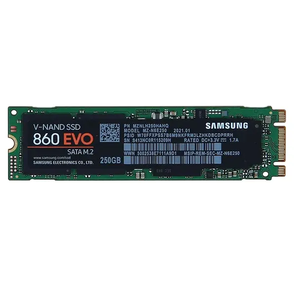 MZ-N6E250B Samsung 860 EVO Series 250GB M.2 2280 6GB/s SATA 512MB Cache V-NAND 3bit MLC Solid State Drive