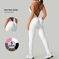 TimeOFF Women's Cross-Back Open-Back Sports Jumpsuit | Butt-Lifting Sculpt Fit, Breathable | Yoga, Gym, Dance, Casual Outings