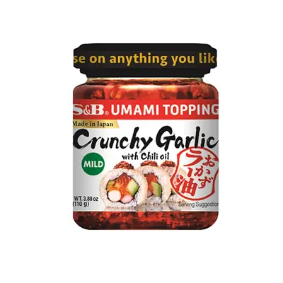 S&B Umami Topping Crunchy Garlic with Chili Oil, Mild 3.88oz Savory Flavor Dip(Japan)
