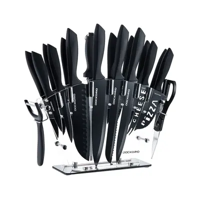 Kitchen Knife Set with Block, 19 PCS High Carbon Stainless Steel Sharp includes Serrated Steak Knives Set, Chef Knives, Bread...