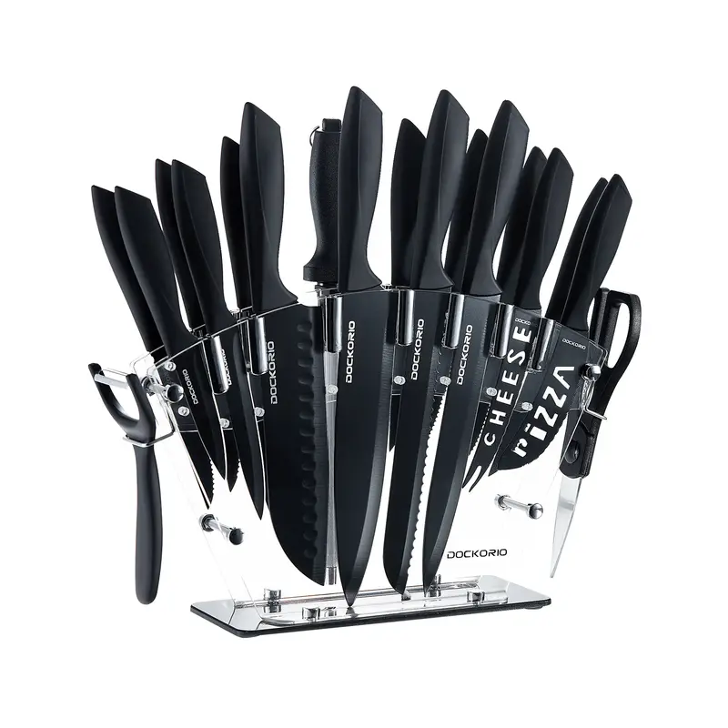 Kitchen Knife Set with Block, 19 PCS High Carbon Stainless Steel Sharp includes Serrated Steak Knives Set, Chef Knives, Bread...