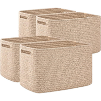 4 Pack Shelf Baskets, Woven Storage Baskets for Organizing, Dog Toys, Books, Clothes, White&Brown
