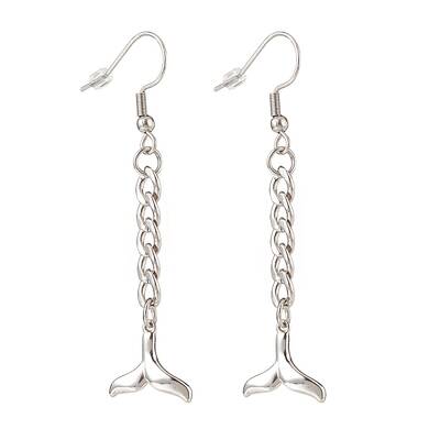 Curb Chains with Brass Charm Long Dangle Earrings