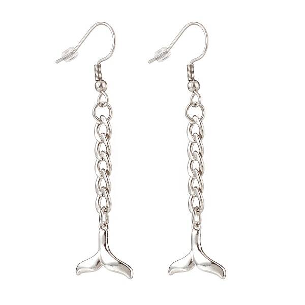 Curb Chains with Brass Charm Long Dangle Earrings