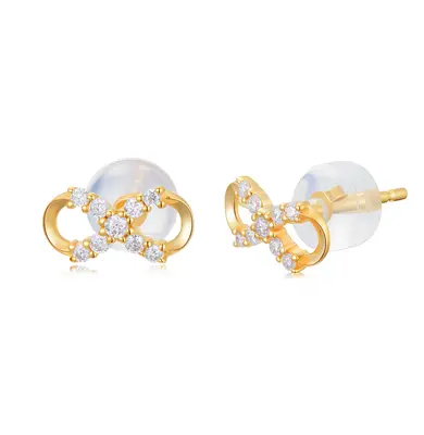 14K Gold Moissanite Bow Stud Earrings