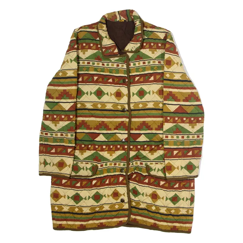 HOT DOG Womens Quilted Jacket Green Viscose 90s Geometric L