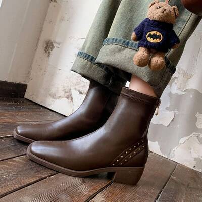 CHIKO Adabella Square Toe Block Heels Ankle Boots