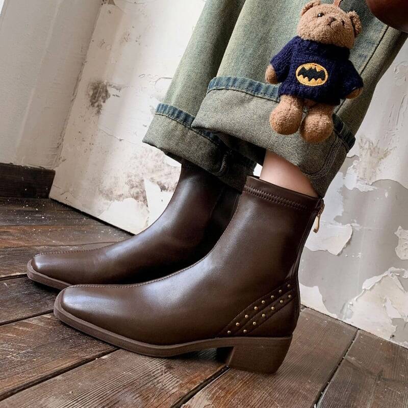 CHIKO Adabella Square Toe Block Heels Ankle Boots