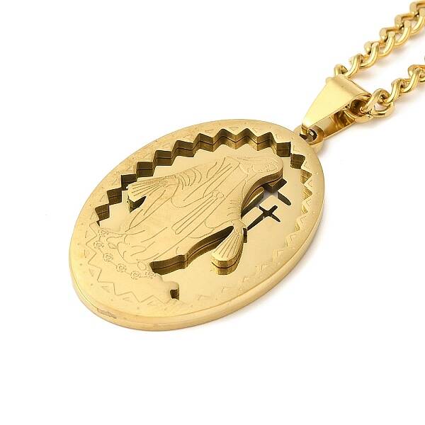 304 Stainless Steel Virgin Mary Oval Pendant Twisted Chain Necklaces