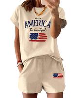 Women's Letter Print Shorts Set, Casual Short Sleeve Tee & Pocket Shorts for Summer, Summer Clothes for Outdoor