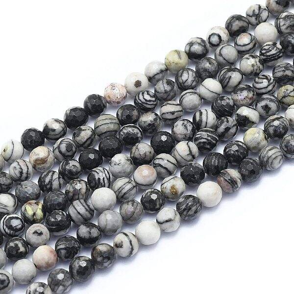 Natural Black Silk Stone/Netstone Beads Strands