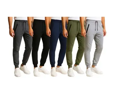 {3-Pack} Men's Essential Fleece Jogger Pants with Tech Zipper Pockets