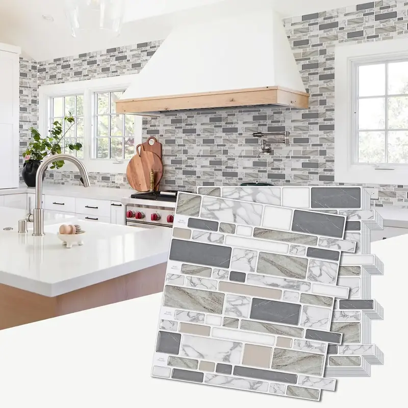 STICKGOO 10-Sheet Marble Look Peel and Stick Wall Tile, 12\