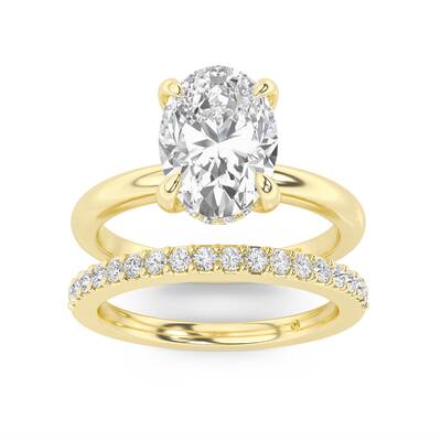 Fez Lab Grown Oval Shaped Diamond Engagement Ring with the Orion Wedding Band | 18K Yellow Gold 1 1/3 ct. tw.