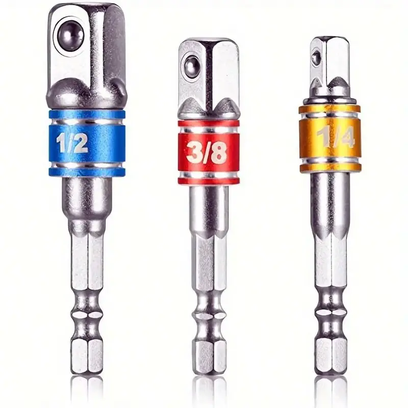Impact Socket Adapter Set, Color Coded Ring Steel Hex Shank Socket Adapter, Power Tool Accessories for Home and Car Repair