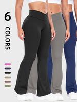 Women's Solid Flared Pants, Comfy Classy Style High Waist Bell Bottoms Trousers for Everyday Daily Wear, Going Out Bottoms, L...