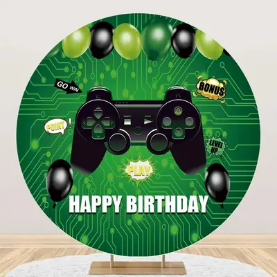 Round Gamepad Green Circuit Board Birthday Backdrop - Aperturee