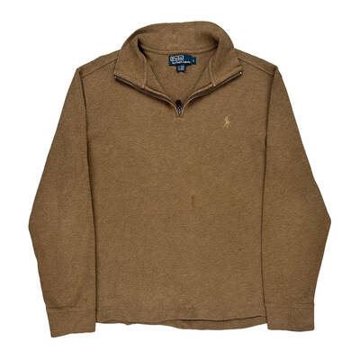Polo By Ralph Lauren 1/4 Zip - Large Brown Cotton Blend