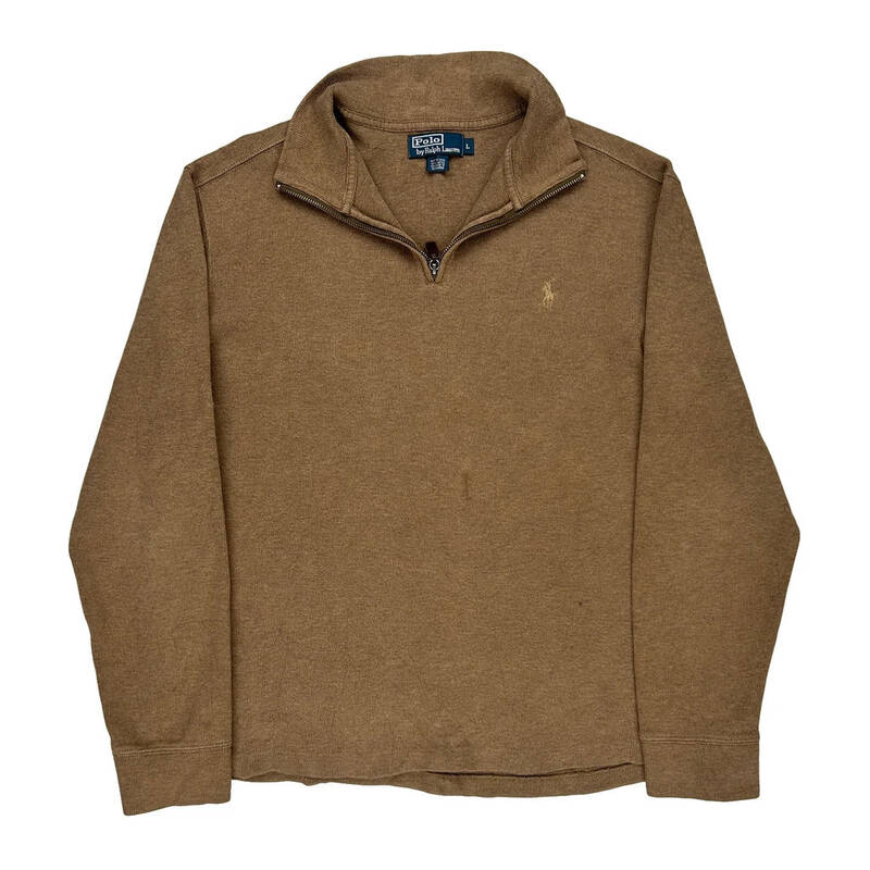 Polo By Ralph Lauren 1/4 Zip - Large Brown Cotton Blend