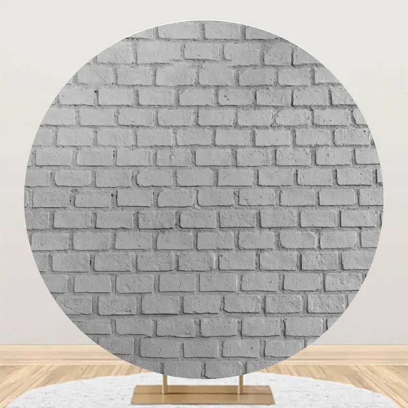 Round Retro Grey Brick Wall Birthday Party Backdrop - Aperturee