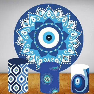 Aperturee Blue And White Lotus Round Happy Birthday Backdrop Kit | Birthday Backdrop Ideas | Circle Party Backdrop | Circle B...