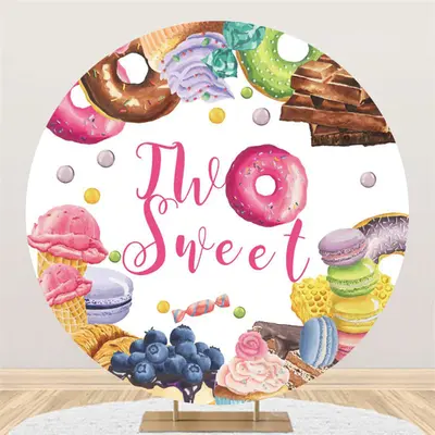 Aperturee Two Sweet Doughnuts Happy Birthday Circle Backdrop | Birthday Party Decorations | Diy Birthday Backdrop | Backdrop ...