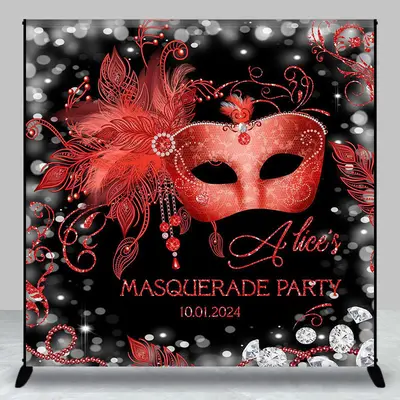 Red Mask Black Diamond Custom Birthday Party Backdrop - Aperturee