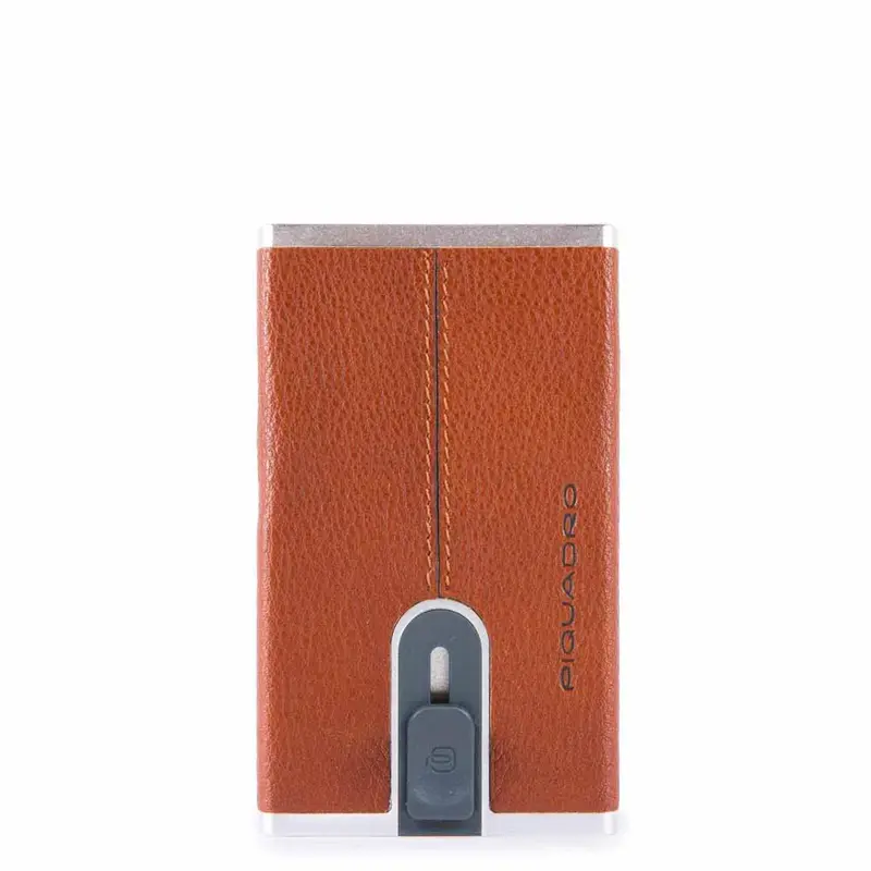 Piquadro, Leather Credit Card Holder, Square Sliding System, Orange, Unisex