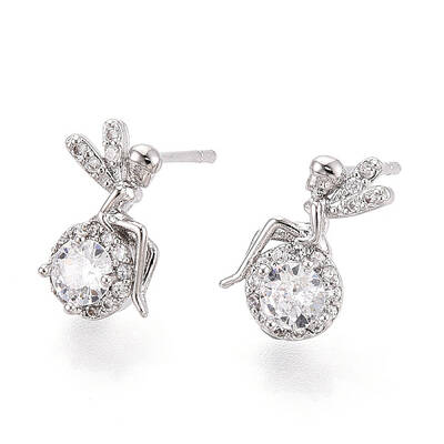 Brass Micro Pave Cubic Zirconia Stud Earrings