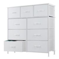 Fabric Storage Tower with 9 Drawers, Bedroom Drawer Dresser Organizer, Chest of Drawers with Fabric Bins, Steel Frame and Woo...