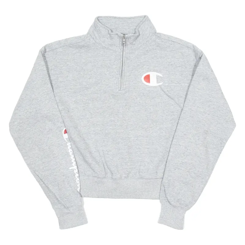 CHAMPION Womens Sweatshirt Grey 1/4 Zip M