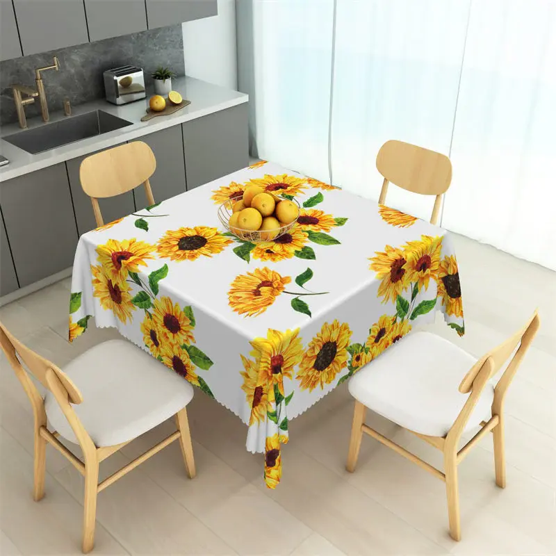 Sunflowers Green Leaves Repeat Square Tablecloth - Aperturee