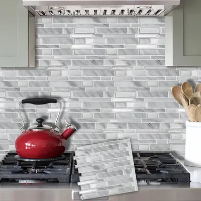 3DĀ Marble Pattern Wall Sticker, 10pcs Self-adhesive Oil-proof Waterproof Wallpaper, Decorative Wall Sticker for Kitchen & Ba...