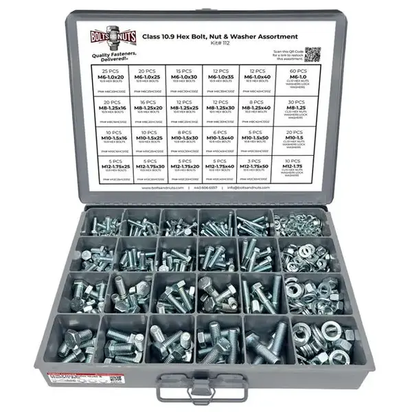 Metric Class 10.9 Hex Cap Screws, Hex Nuts, Flat & Lock Washers - 575 PCS