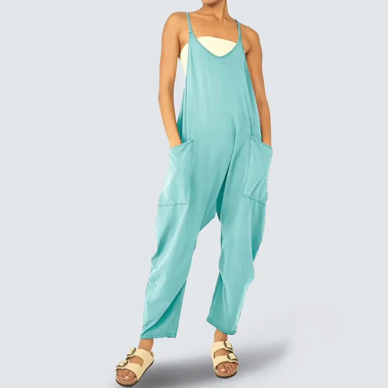 EVELLYHOOTD Women Baggy Sleeveless Slip Jumpsuit Spaghetti Strap Long Pants Overalls with Pockets Casual V Neck Super Comfort...